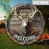 Rustic Deer Antler Welcome Sign Metal Wall Art, Country Home Hanging Plaque Wood Look Decor