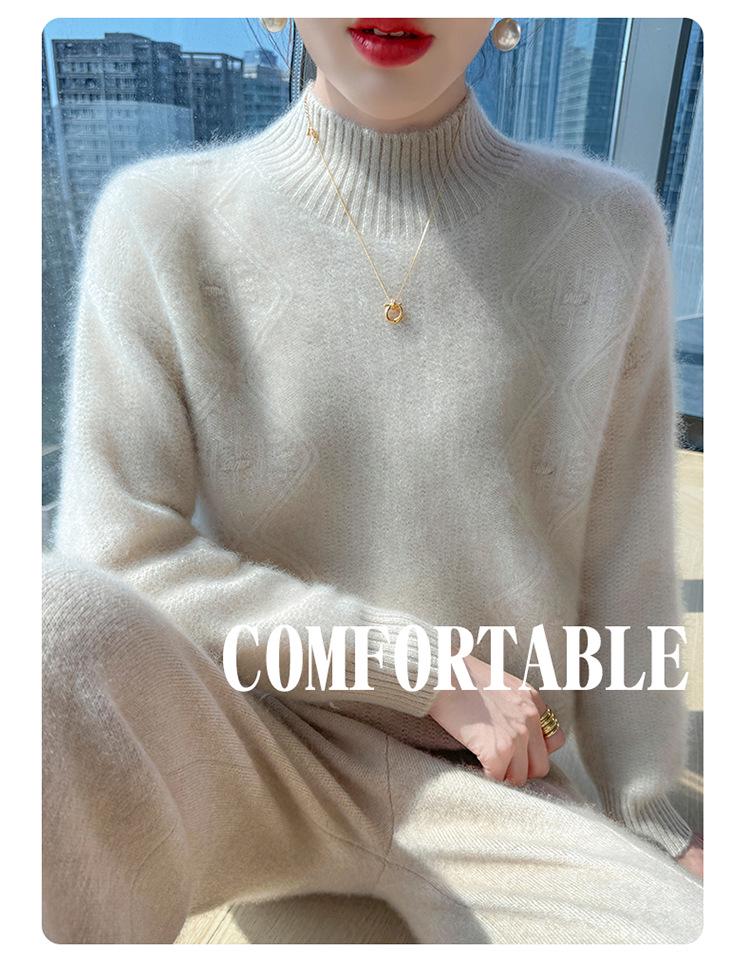 Women's Wool Cashmere Half-High Collar Sweater - Autumn & Winter Versatile Knit Pullover