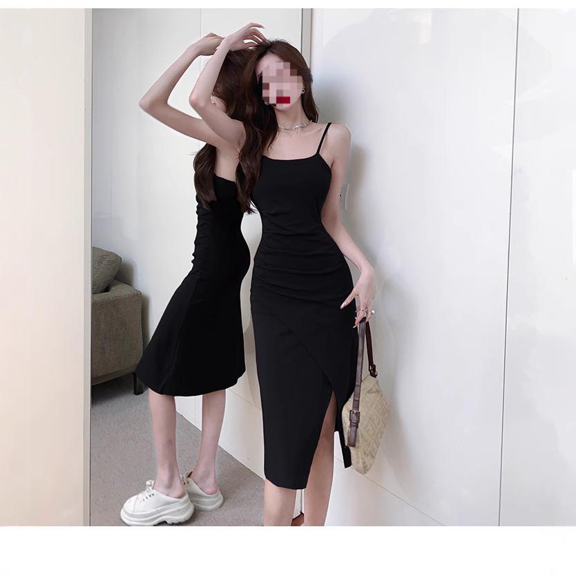Women's Spring Fashion Set: Long Sleeve Cardigan, Sling Dress, and Slimming Waist Pleated Bodycon Skirt.