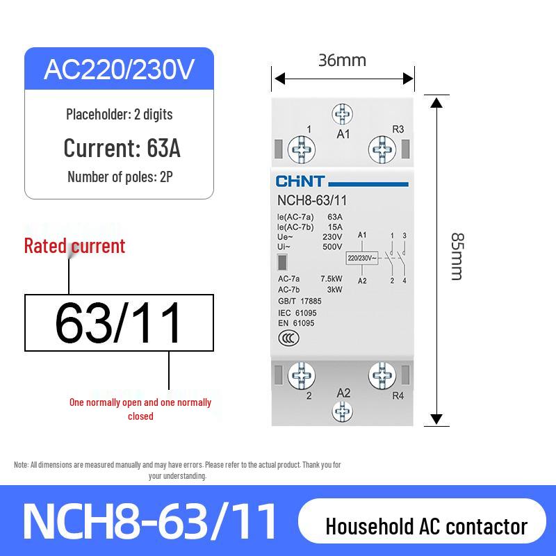 Chint NCH8-20/20 Silent AC Contactor, Single-Phase, 220V, 24V DIN Rail Mount