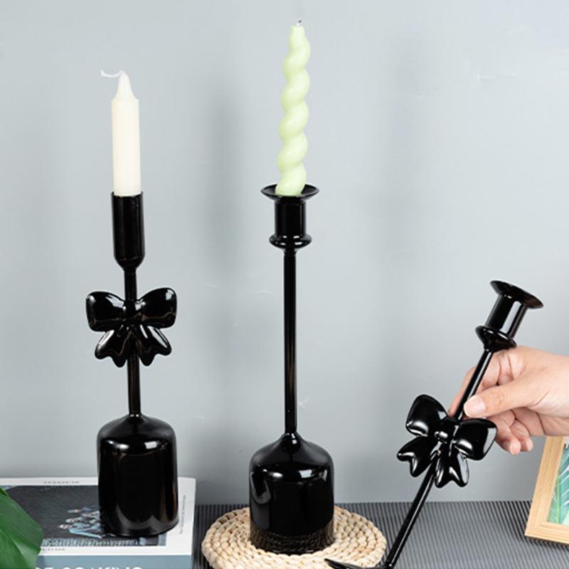 1PC Glass Halloween Bow Taper Candlesticks Elegant Table Centerpieces Tabletop Decor for Dinners Black Weddings 4 Styles