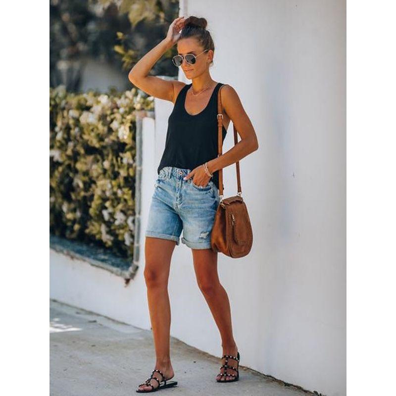 Magic Queen Export Summer Amazon Fashion Street Curling Ripped Straight Women's Denim Shorts Shorts