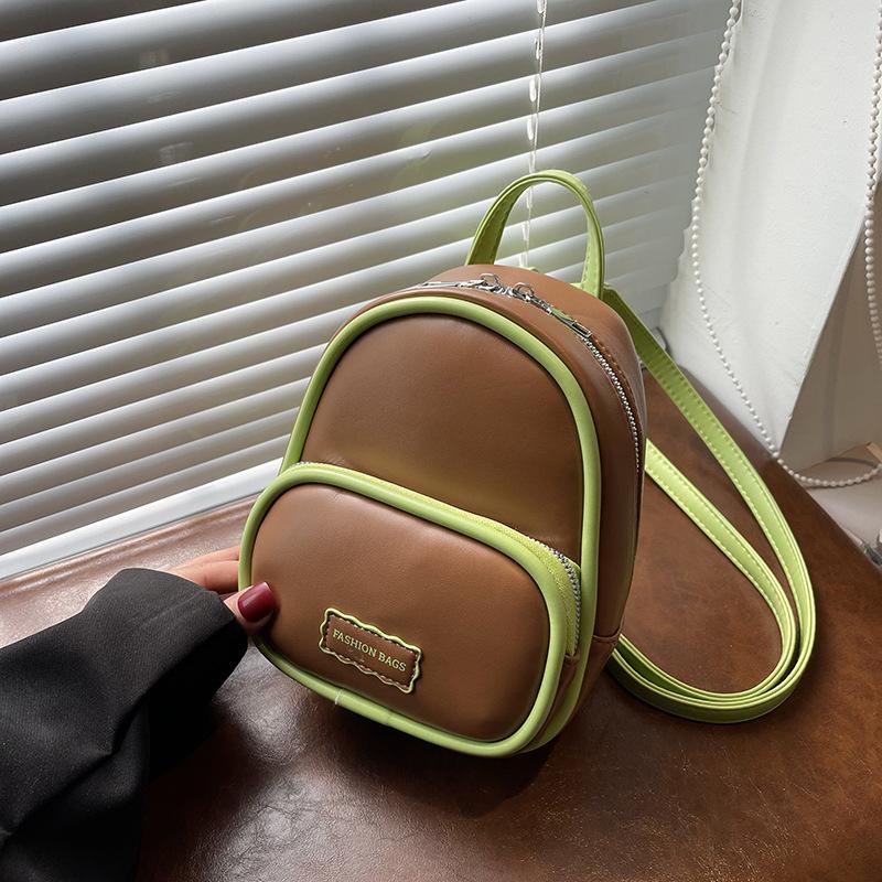 Fashion niche bag women's new contrasting color small backpack portable retro lightweight college style backpack