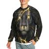 Men's Sweatshirt 3D Lion Print Round Neck Sweatshirts Casual Men Pullover Sportwear Color Blocked Trendy Top