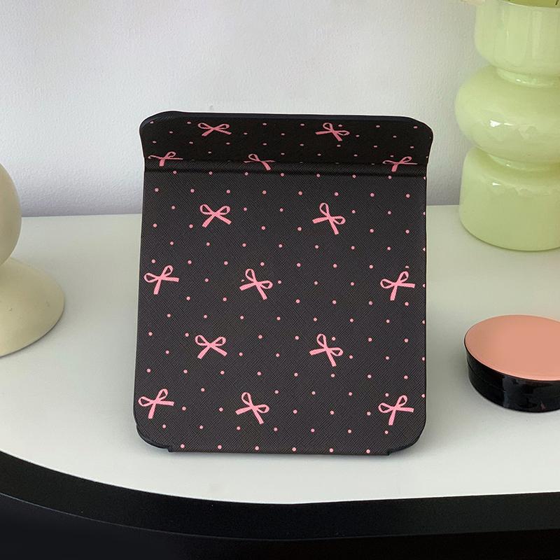 Tisch-Make-up-Spiegel Floral PU-Leder Schlicht Tragbar Handspiegel Faltbar Studenten Kompakt Niedlich Taschenspiegel