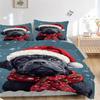 3pc Christmas Pug Dog Santa Hat & Scarf Holiday Home Decor Bedding Set Daily Use 1149a