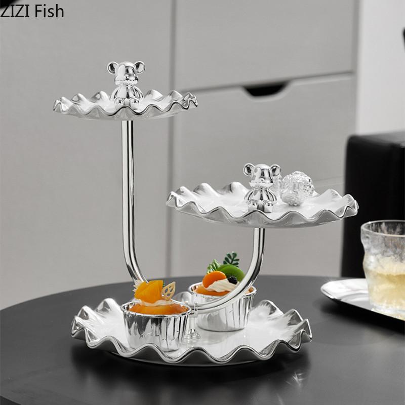Three Layer Bear Fruit Plate Creative Candy Snack Dessert Plate Wedding Party Cake Display Rack Home Kitchen Ceramic Tableware