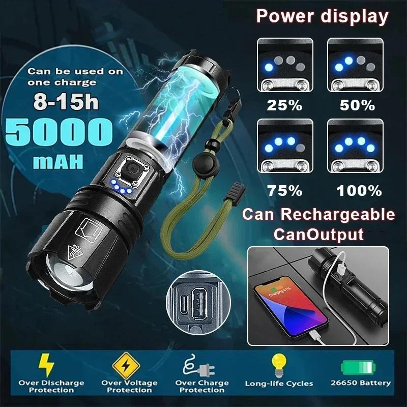 XHP70 Flashlight LED Telescopic Zoom TYPE-C Charging Outdoor Multifunction Charging Treasure Aluminum Alloy Tactical Flashlight