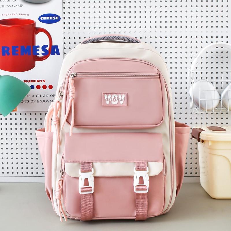 Large Capacity Backpack Student Lightweight Schoolbag Color Contrast Backpack