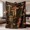 1pc Bohemian Mushroom Print Flannel Blanket - Soft Warm Quilted Throw Suitable for All Seasons, Soundwave Technology Flower Technology Bedspread, Digi