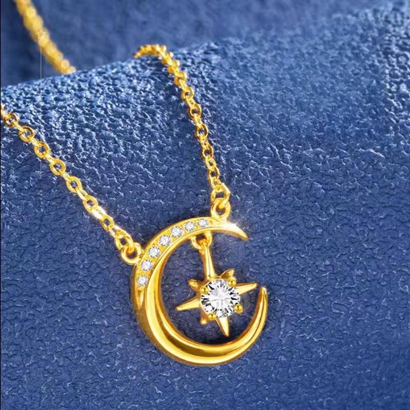 Korejská verze závěsného světla Přívěsek Jednorožec Hvězda a Měsíc Strážný Luxusní Hvězda a Měsíc Niche Designový Smysl Legenda Hvězda a Měsíc Řetízek na klíční kost