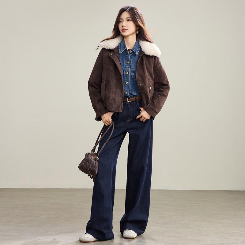 TERRE BLEUE Women's Retro Suede Padded Jacket