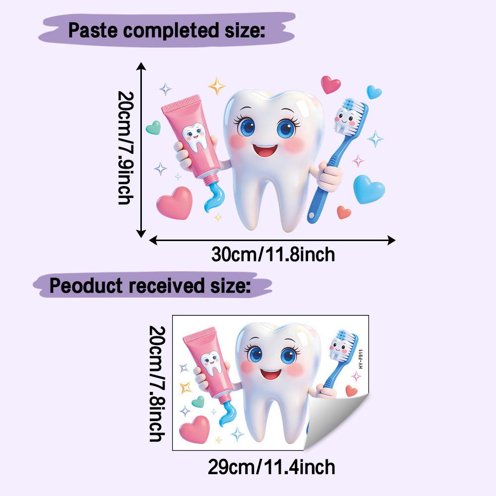 Cartoon Tooth Design Wall Sticker Pvc Waterproof Easy To Tear And Install For Bathroom Bedroom Washbasin Home Decoration