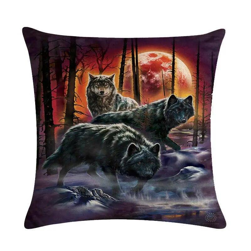 Men's Pillowcase Sofa Decoration Snow Wolf  Northern Forest Night Watchman Colorful Animal Cushion Cover