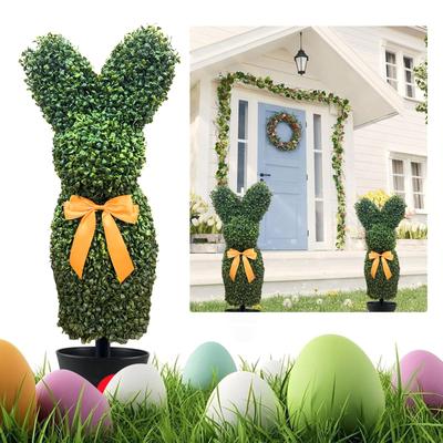 Ornamental Artificial Tree With Golden Bow, Imitation Boxwood Decoration, Suitable For Indoor And Outdoor Porch Decoration