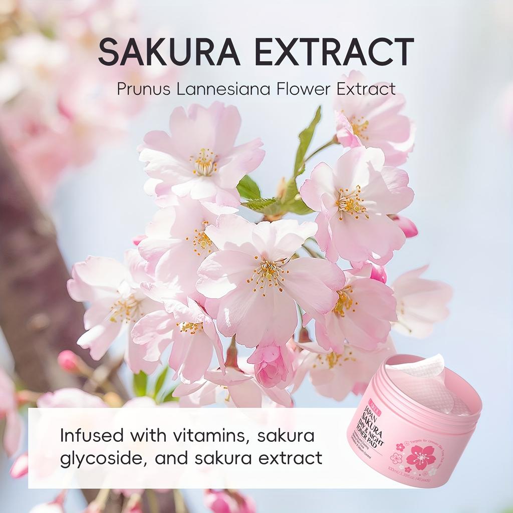 LAIKOU Sakura Toner Pads 40pcs, Daily Cleansing Toner for All Light Beige Types 100ml, Pre-Makeup Toner Pads, Deep Moisturizing, with Tweezers