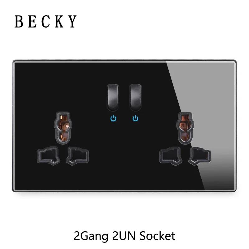 146 Piano Key Reset Switch Tempered Glass Panel 2Gang UN Multifunctional 3-hole Combination Office Hotel Home Villa Decoration