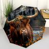 Cute Highland Cow Folding Umbrella Fashion Auto-Open Design 8 Iron Ribs Plastic Handle Foldable Sunshade Perfect Christmas Gifts