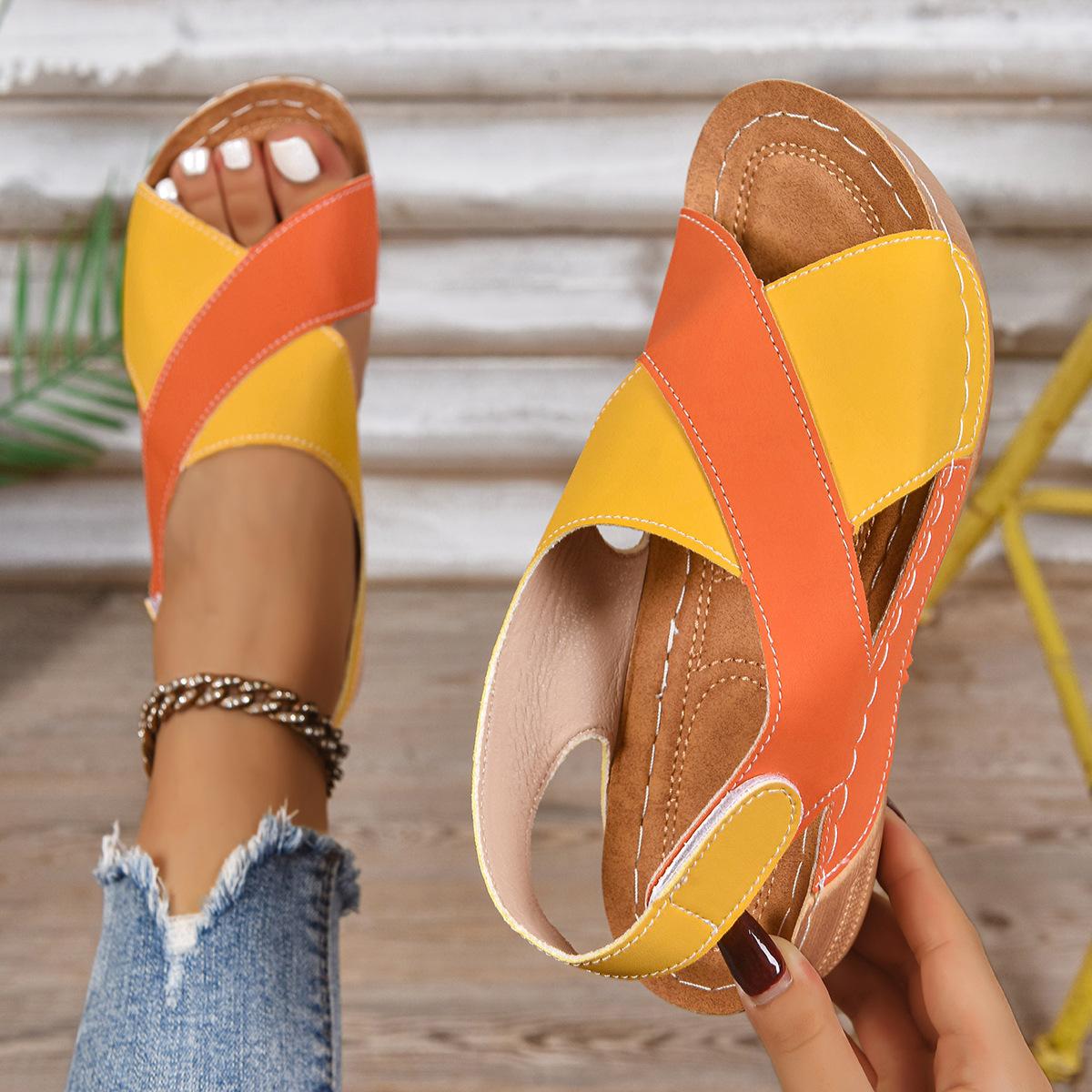 

Ladies 2025 new sandals fashion independent station platform sandals large size women s shoes magic belt lightweight summer women s shoes 43 оранжевый