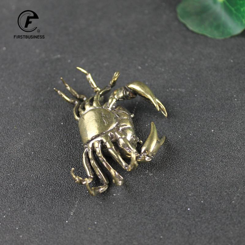 60G Brass Crab Small Statue Ornament Copper Handmade Antique Animal Miniature Figurine Office Desk Decoration Home Decor Craft