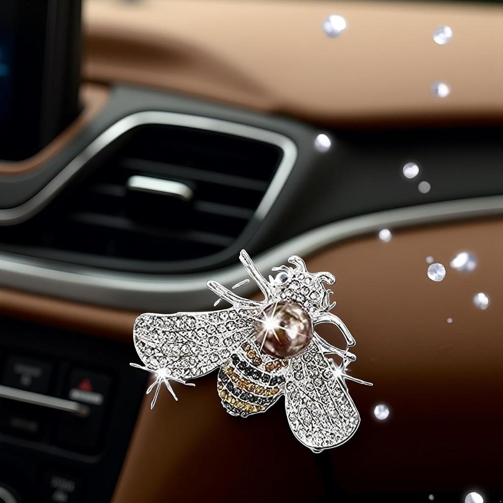 Silver Shiny Bee Vent Clips, Crystal Bee Car Air Freshener Vent Clip Car Bling Interior Decoration Rhinestone Cars Bling Accessories Aroma Diffusers