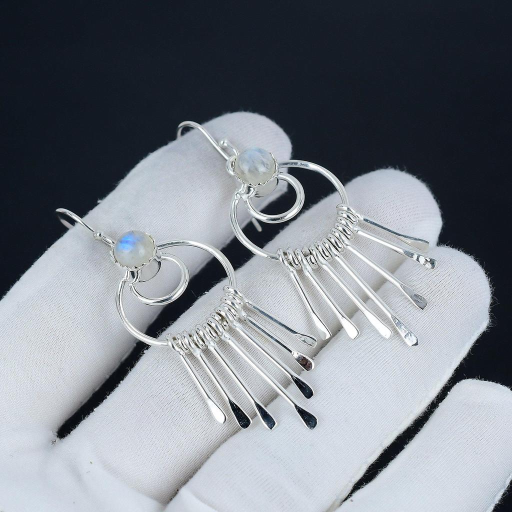 Natürliche Regenbogen Mondstein Ohrringe 925 Sterling Silber Ohrringe, Handgemachte Boho Silber Schmuck Ohrhänger, Geburtstagsgeschenk