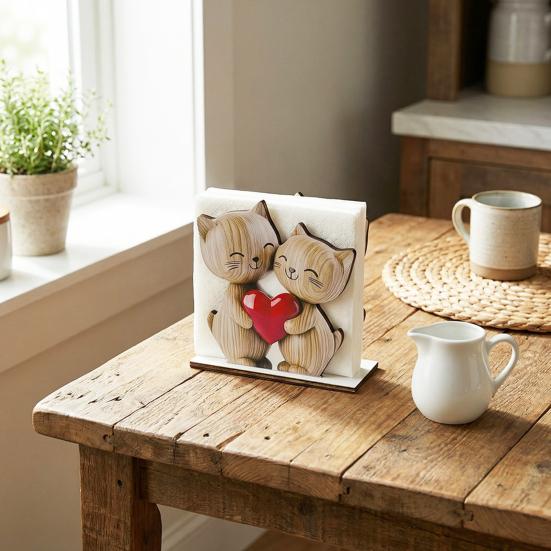 Wooden Cartoon Napkin Holder, Open Design Cute Animal Shapes, Non-Slip Base Durable Countertop Organizer for Kitchen Dining Table