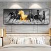Modern Six Running Black and Gold Horse Animal Canvas Painting Posters and Prints Wall Picture for Living Room Decor No Frame