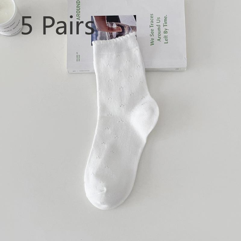 

5 пар женских весенних и летних сетчатых тонких носков с вырезом и кружевом 5 Pairs белый