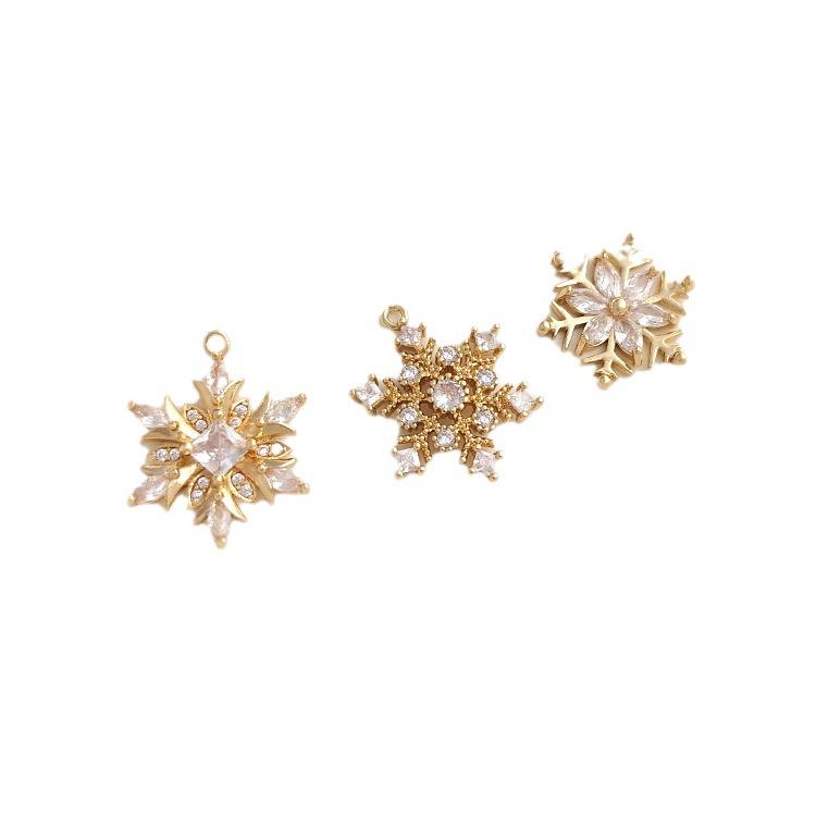 14K Gold-Plated Snowflake Pendant with Zircon for DIY Jewelry