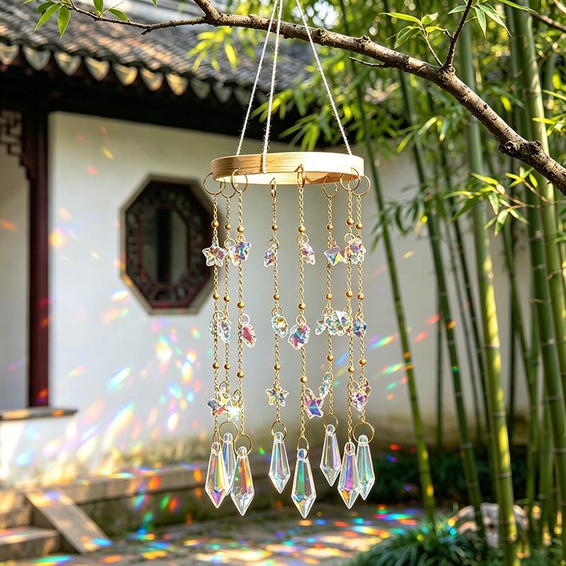 Crystal Wind Chimes Rainbow Suncatcher Window Wind Bells Crystal Hanging Pendant Outdoor Home Garden Decorations