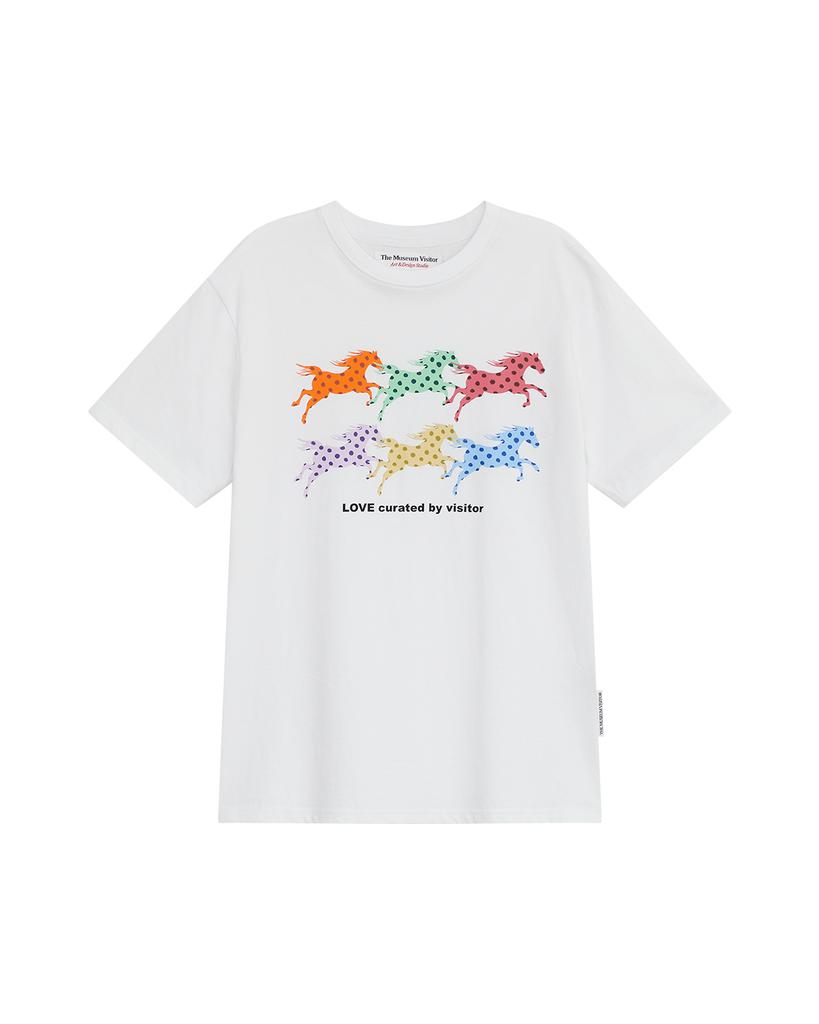 THEMUSEUMVISITOR Dot Horse Graphic T-Shirt (White)