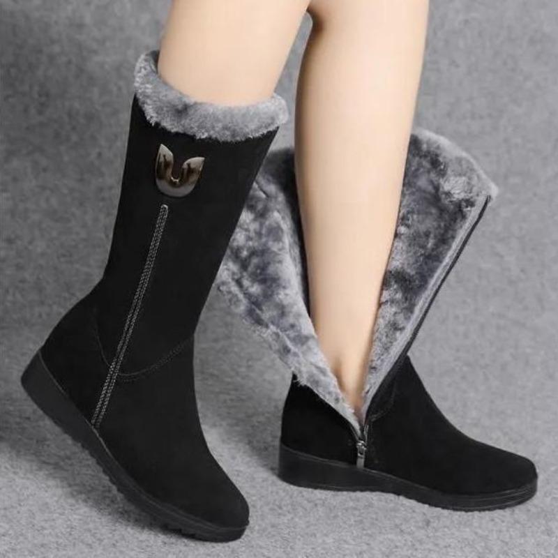 Wedge Heel Non-slip Warm Side Zipper Cotton Boots Winter Versatile Snow Boots Women's Velvet Thickened Tall Fashion Boots