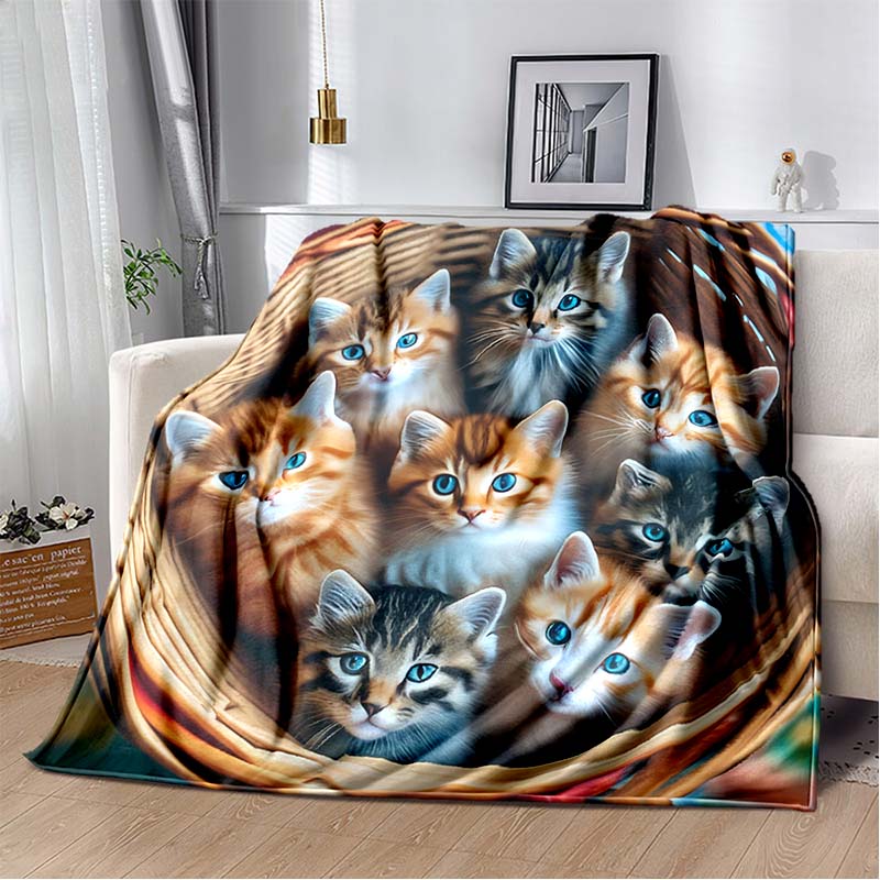 Anime Cartoon Cute Cat Printed Blanket Flannel Sofa Bed Cover Warm Office Travel Oversized Exquisite Bedding Gift Soft Blanket