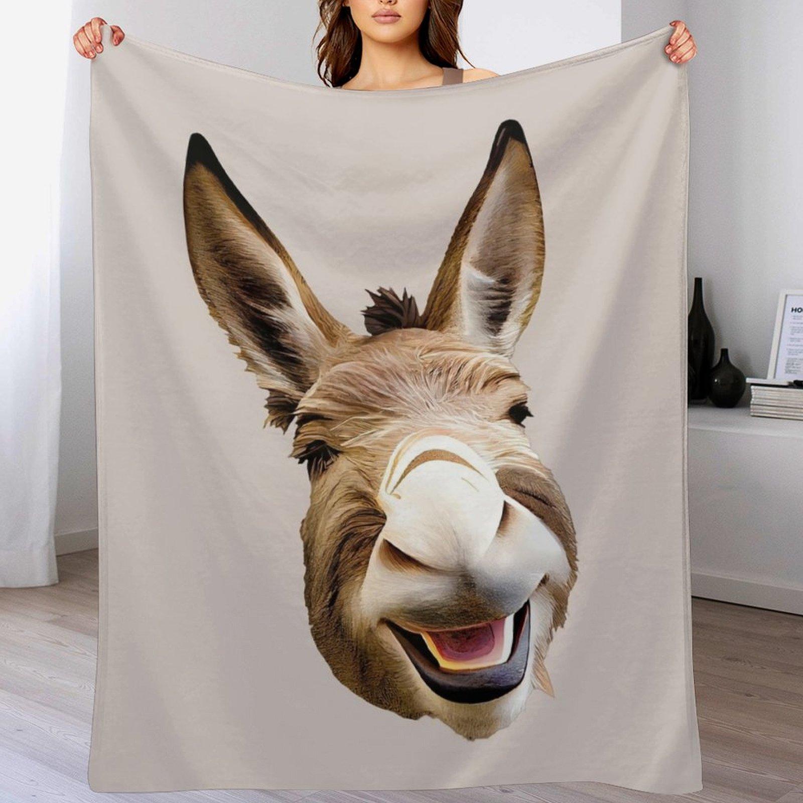 A Smiling Funny Donkey Throw Blanket Warm Plush Fuzzy Blanket for Living Room 102x76cm(40x30in)