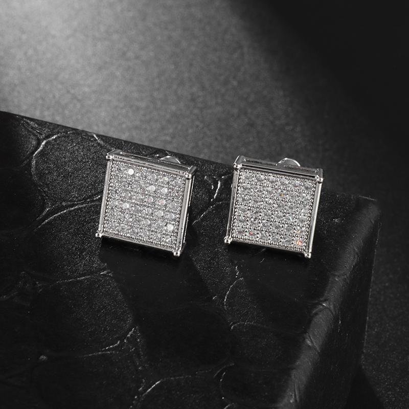 Dazzling Zircon Silver Color Square Stud Earrings for Women Luxury Wedding Jewelry Anti Allergy Earrings