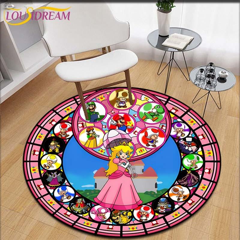 Cartoon Mario Bros Round Children Carpet Anime Pattern Children Flannel Carpet Baby Hand Print Carpet  Anime Rug