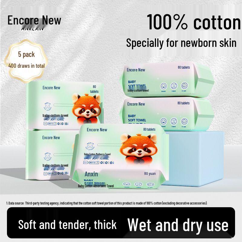Encore New: 100% Soft Cotton Face Towels & Disposable Baby Wipes – 80 Sheets