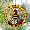 Acrylic Honey Bee with Flowers Suncatcher, Stained Glass Effect Window Hanging Ornament for Nature & Bee Lover Gifts