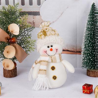 Christmas Cute Snowman Doll Knitted Hat Scarf Golden Button Ornament Home Holiday Festive Christmas Decorative Figurine Ornament