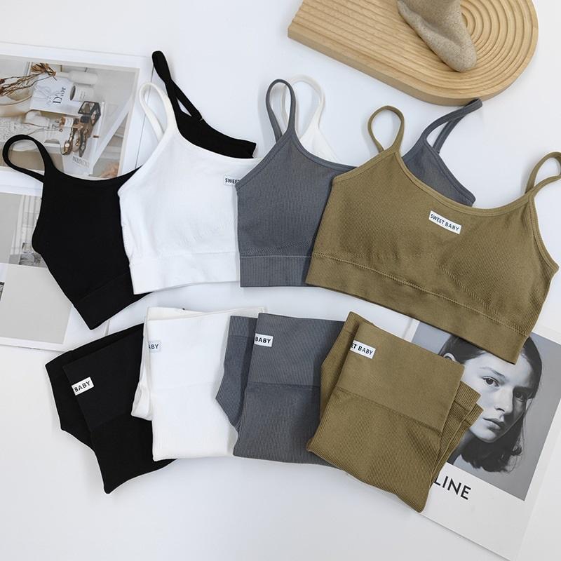 Høy midje Ermeløst Yoga Sett Kvinner Naken Følelse Racerback Sports-BH Treningsklær Todelt Sportsklær