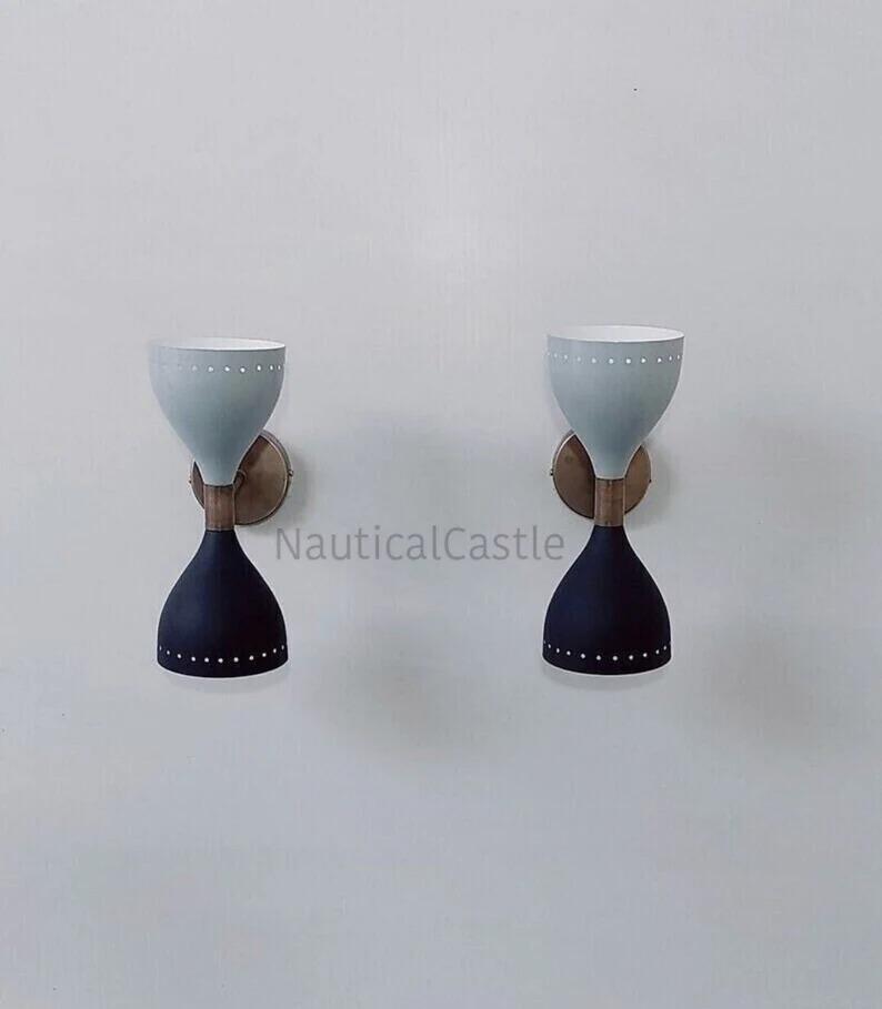 Brass Diabolo Wall Sconce Pair: Mid-Century Modern Italian Lighting