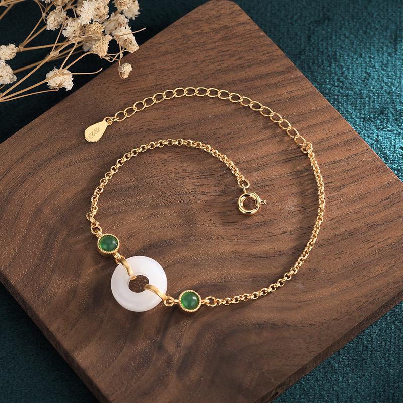 2021 Summer Palace-Style Hanfu Accessory: Women's Imitation Hetian Jade Safety Buckle Bracelet