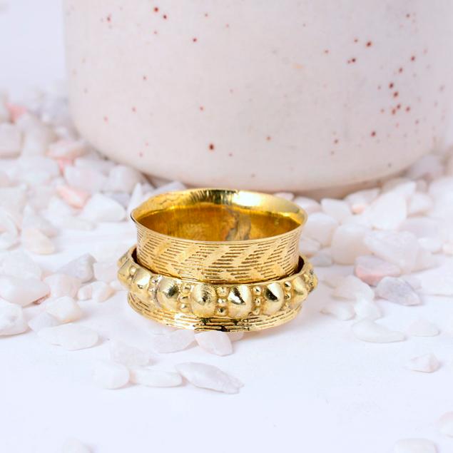 

Handmade Brass Spinner Fidget Ring | Dual Grid & Floral Textured Band | Unique Anxiety Relief Statement Jewelry 7 срібний