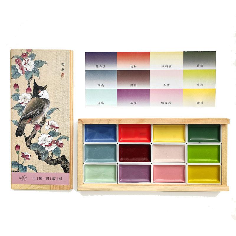 48-12 Farben Handgemaltes Chinesisches Malset - Professionelle Aquarellfarben in Festfarben, Ideal zum Skizzieren und Illustrieren