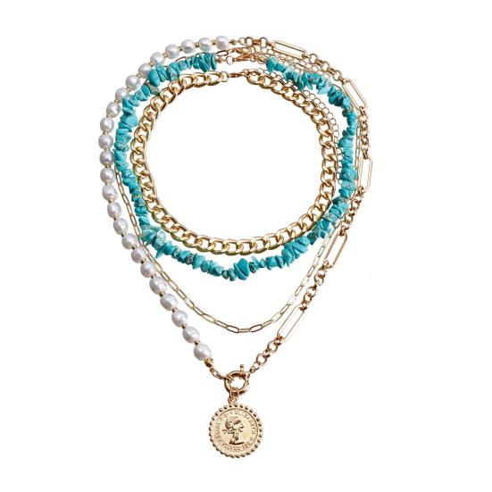 

Многослойное бирюзовое ожерелье в стиле бохо, жемчуг, бисер, скрепка, металлическая цепочка, ожерелье, круговое колье, ожерелье, ювелирные изделия для женщин и девочек золотистый