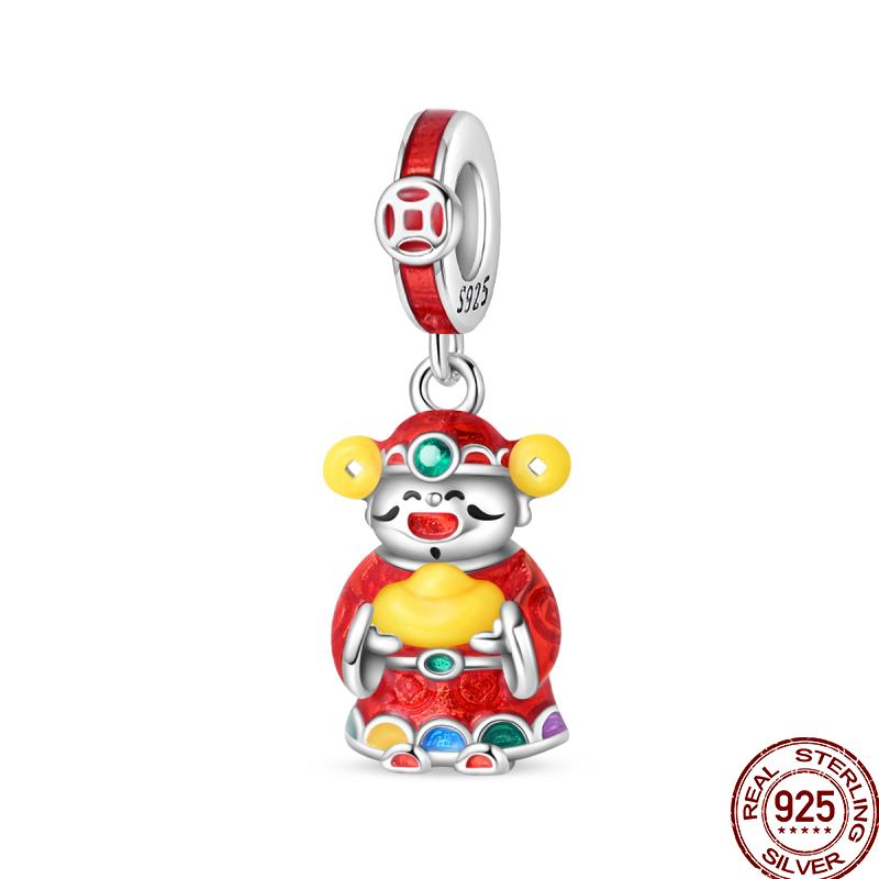 Year Series Copper Lucky Fit 3Mm Bracelets Diy Jewelry Cat God Of Wealth Lion Dance Koi Fish Charms Bead