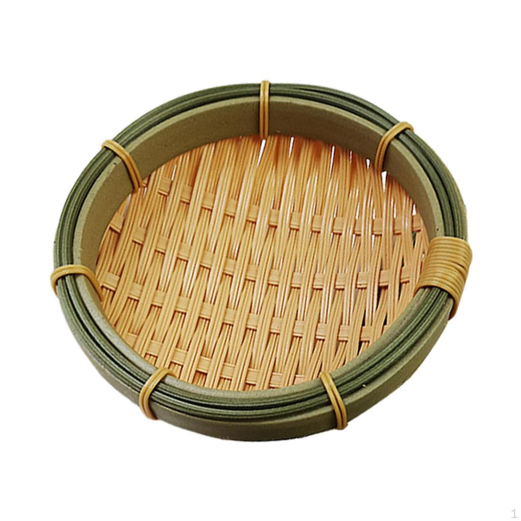 Mångsidig Rund Vävd Korg Serveringsbricka med Durkslag och Avrinningsställ, Idealisk för Fester, Kök,