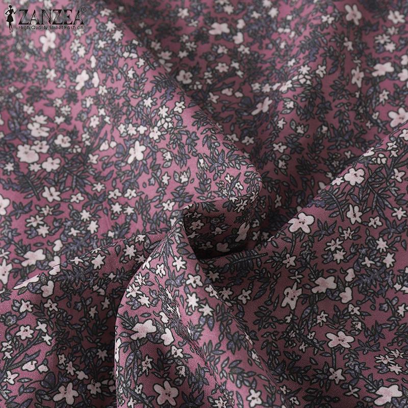 ZANZEA Women Casual Round Neck Long Sleeve Floral Print Contrast Color Blouses