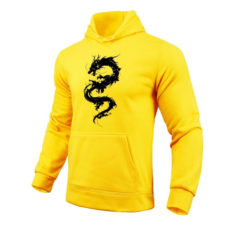 Men's Hoodies High Quality Chinese Dragon Printed Hooded Sweatshirts Male Daily Casual Sports Gym Fitness Pullover